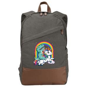 Dinosaur Riding Unicorn Rainbow Gifts T Rex Cotton Canvas Backpack