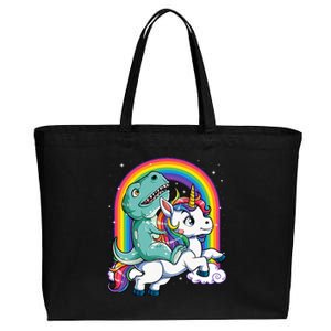 Dinosaur Riding Unicorn Rainbow Gifts T Rex Cotton Canvas Jumbo Tote