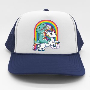 Dinosaur Riding Unicorn Rainbow Gifts T Rex Trucker Hat