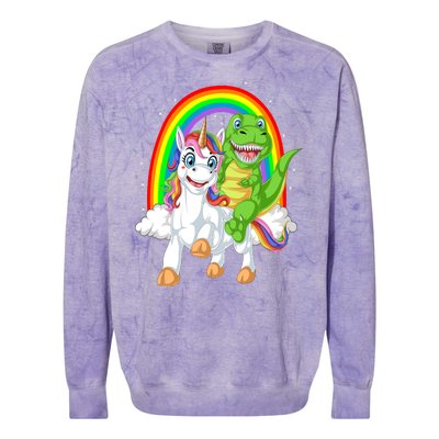 Dinosaur Riding Unicorn Colorblast Crewneck Sweatshirt