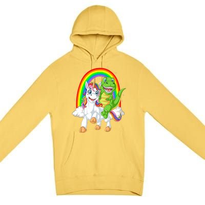 Dinosaur Riding Unicorn Premium Pullover Hoodie