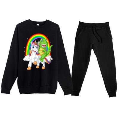 Dinosaur Riding Unicorn Premium Crewneck Sweatsuit Set