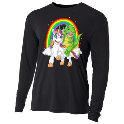 Dinosaur Riding Unicorn Cooling Performance Long Sleeve Crew