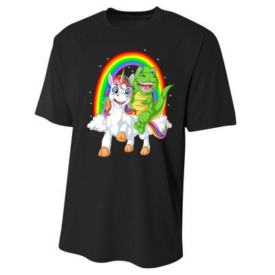 Dinosaur Riding Unicorn Performance Sprint T-Shirt