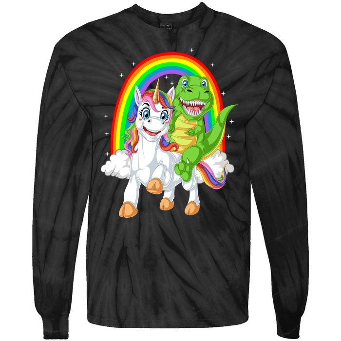 Dinosaur Riding Unicorn Tie-Dye Long Sleeve Shirt