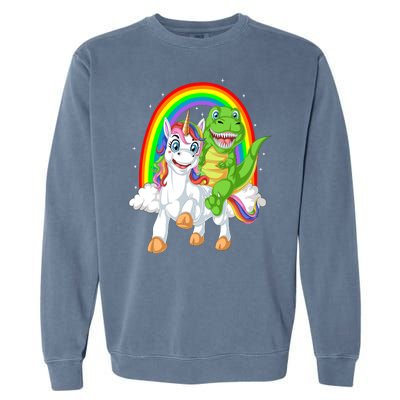 Dinosaur Riding Unicorn Garment-Dyed Sweatshirt