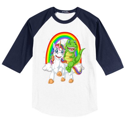 Dinosaur Riding Unicorn Baseball Sleeve Shirt