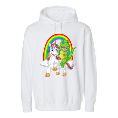 Dinosaur Riding Unicorn Garment-Dyed Fleece Hoodie