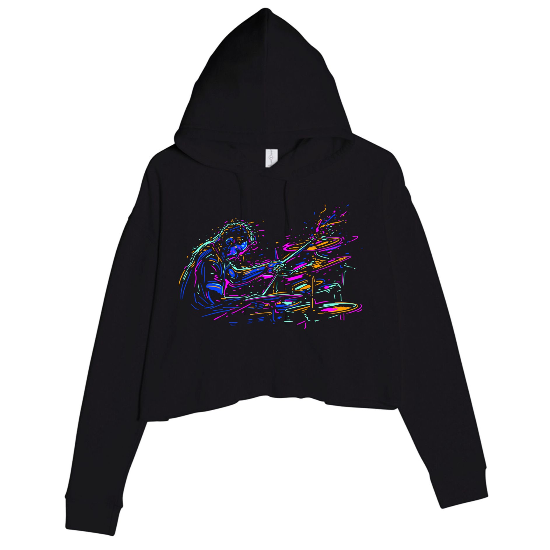 Drummer Abstract Crop Fleece Hoodie