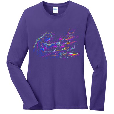 Drummer Abstract Ladies Long Sleeve Shirt