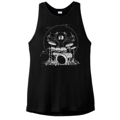 Drummer Playing Rock Band Illustration Ladies PosiCharge Tri-Blend Wicking Tank