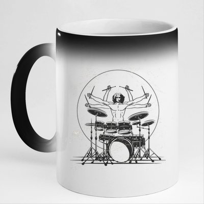 Drummer Playing Rock Band Illustration 11oz Black Color Changing Mug