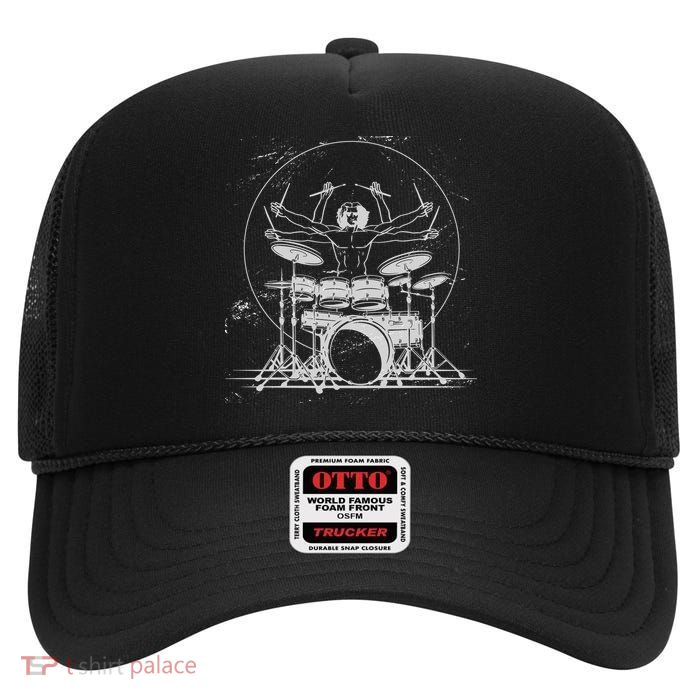 Drummer Playing Rock Band Illustration High Crown Mesh Back Trucker Hat