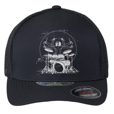 Drummer Playing Rock Band Illustration Flexfit Unipanel Trucker Cap