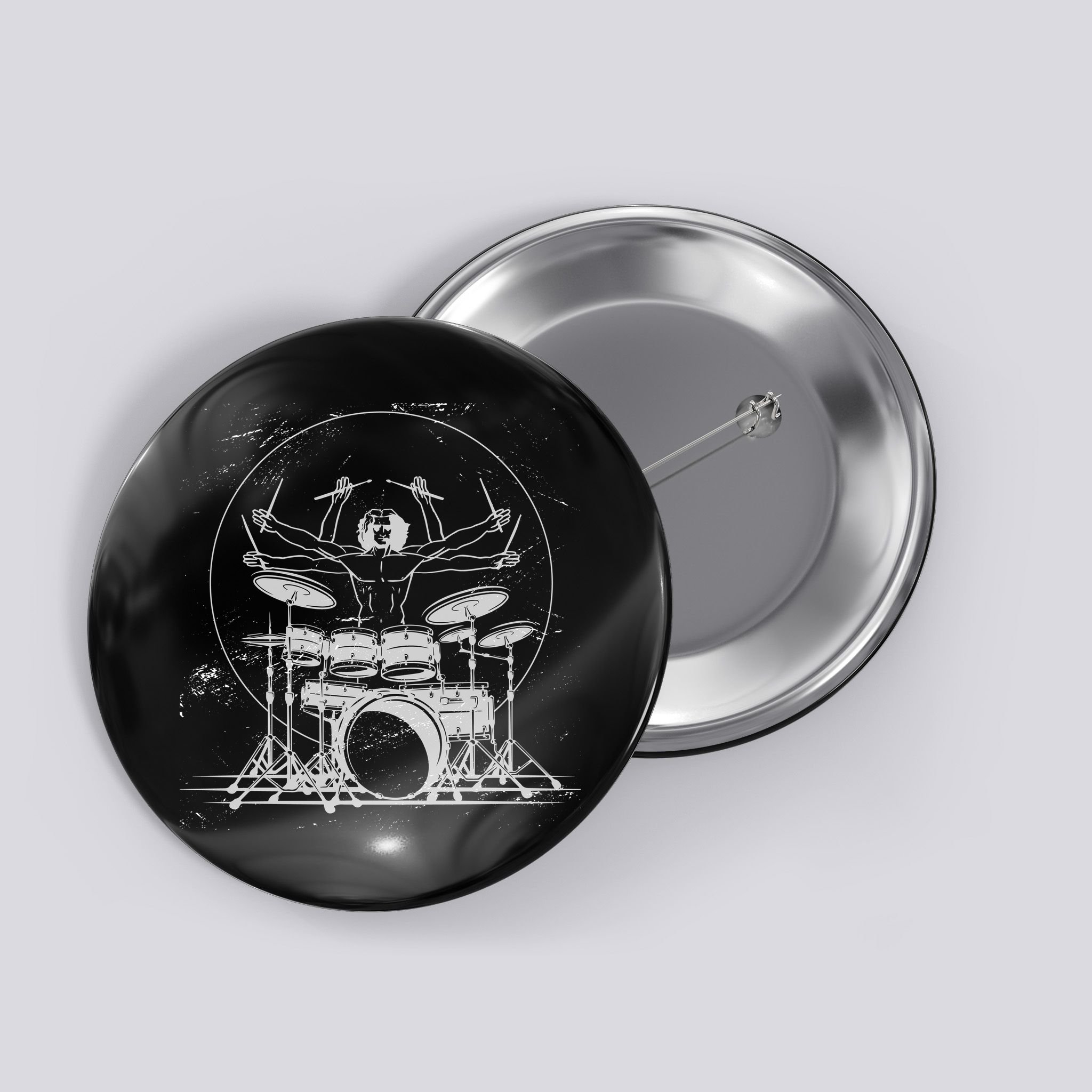 Drummer Playing Rock Band Illustration Button