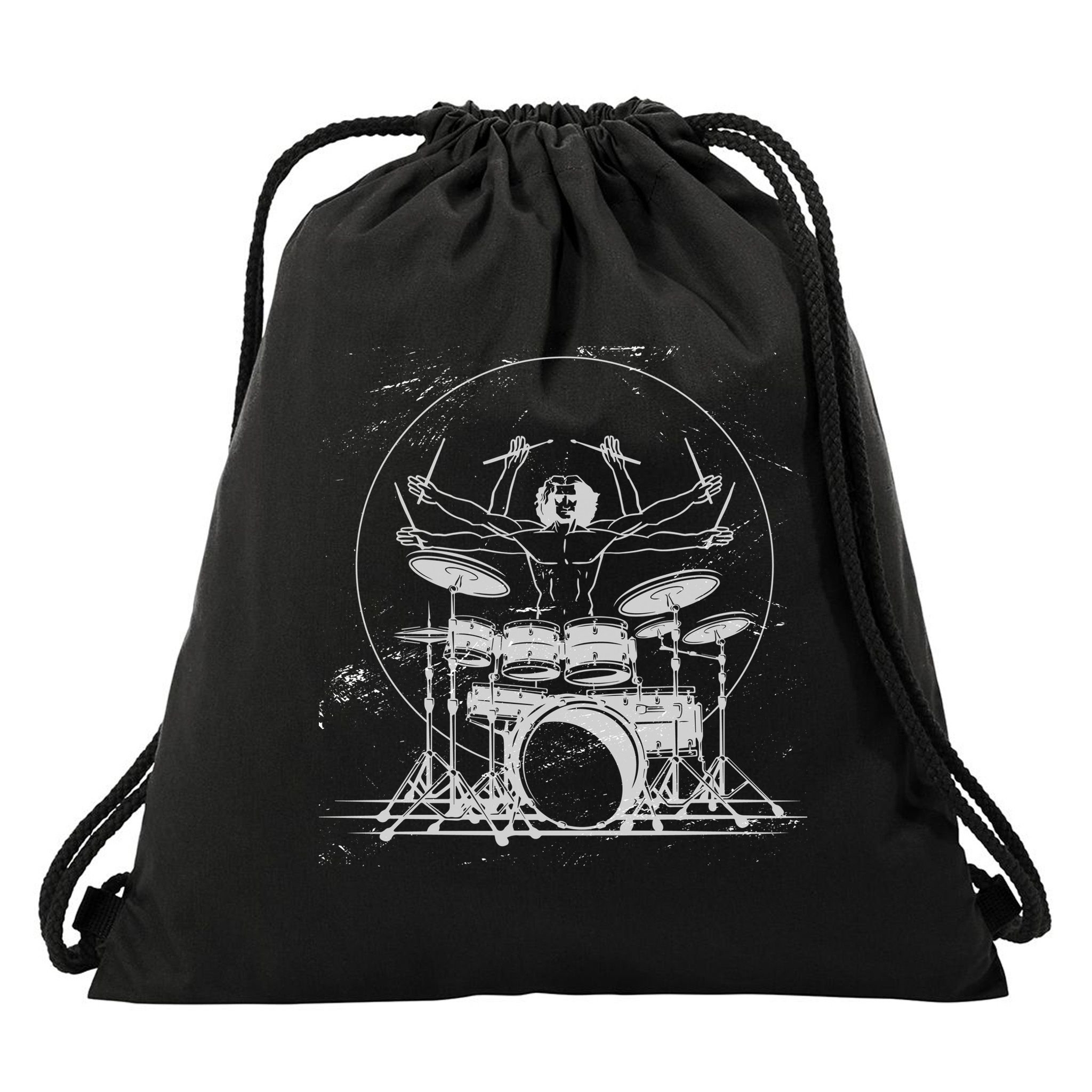 Drummer Playing Rock Band Illustration Drawstring Bag