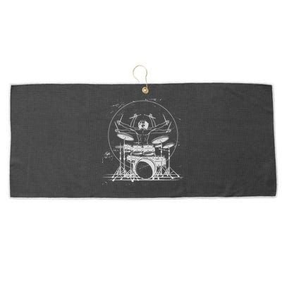 Drummer Playing Rock Band Illustration Large Microfiber Waffle Golf Towel