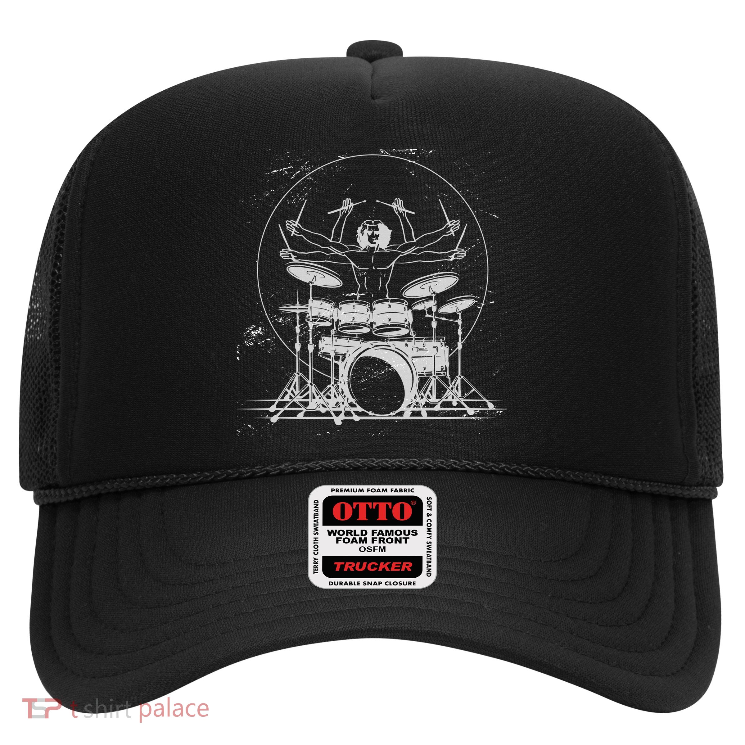 Drummer Playing Rock Band Illustration Trucker Hat