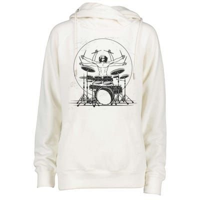 Drummer Playing Rock Band Illustration Womens Funnel Neck Pullover Hood