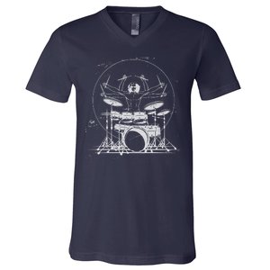 Drummer Playing Rock Band Illustration V-Neck T-Shirt