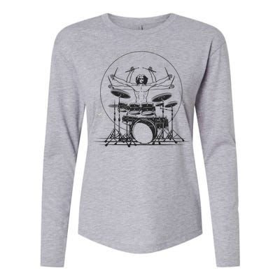 Drummer Playing Rock Band Illustration Womens Cotton Relaxed Long Sleeve T-Shirt