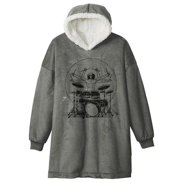 Drummer Playing Rock Band Illustration Hooded Wearable Blanket