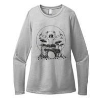 Drummer Playing Rock Band Illustration Womens CVC Long Sleeve Shirt