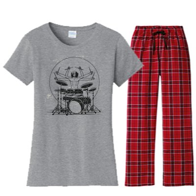 Drummer Playing Rock Band Illustration Women's Flannel Pajama Set