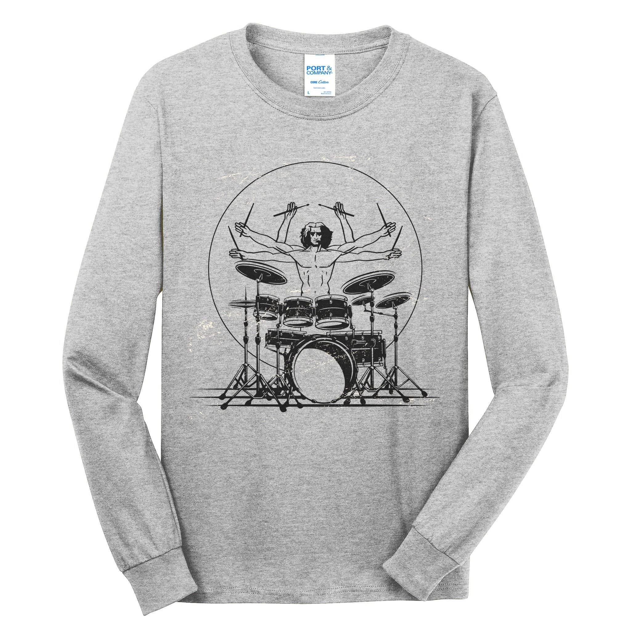Drummer Playing Rock Band Illustration Tall Long Sleeve T-Shirt