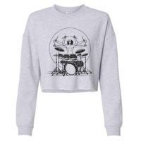 Drummer Playing Rock Band Illustration Cropped Pullover Crew