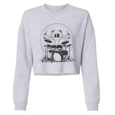 Drummer Playing Rock Band Illustration Cropped Pullover Crew