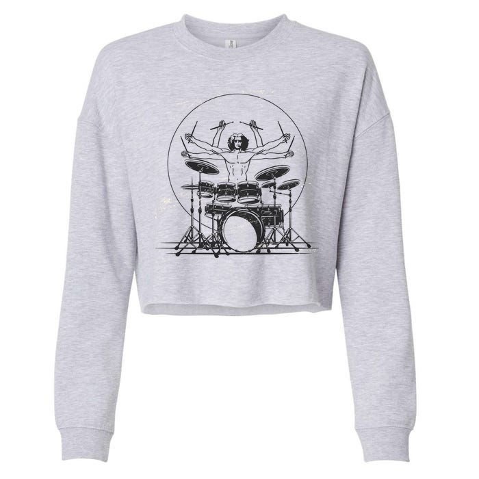 Drummer Playing Rock Band Illustration Cropped Pullover Crew