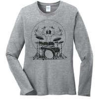 Drummer Playing Rock Band Illustration Ladies Long Sleeve Shirt