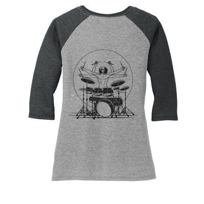 Drummer Playing Rock Band Illustration Women's Tri-Blend 3/4-Sleeve Raglan Shirt