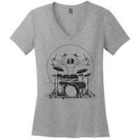 Drummer Playing Rock Band Illustration Women's V-Neck T-Shirt