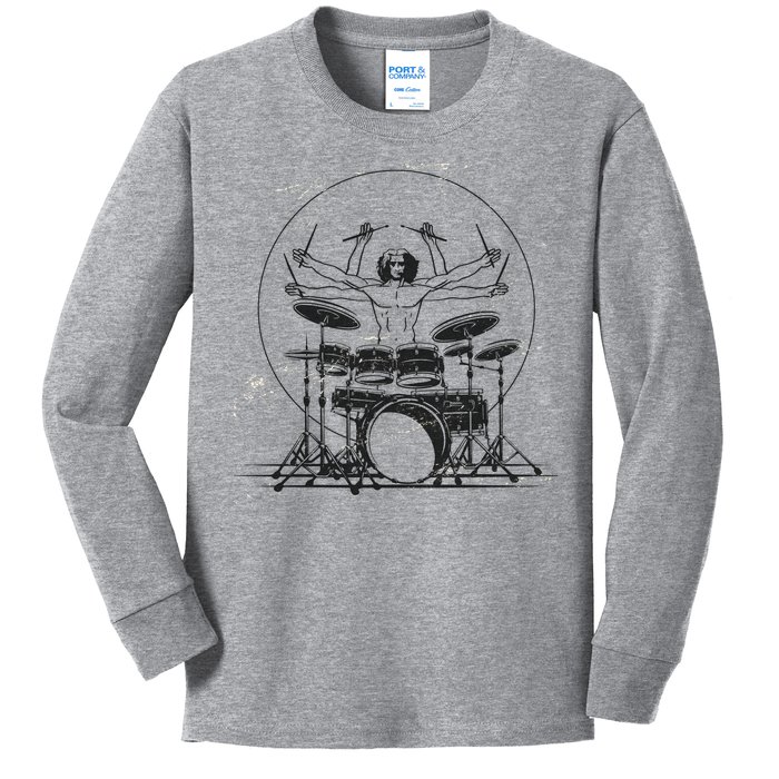 Drummer Playing Rock Band Illustration Kids Long Sleeve Shirt