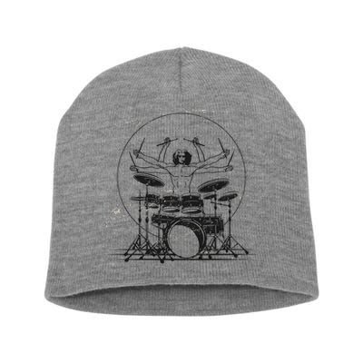 Drummer Playing Rock Band Illustration Short Acrylic Beanie