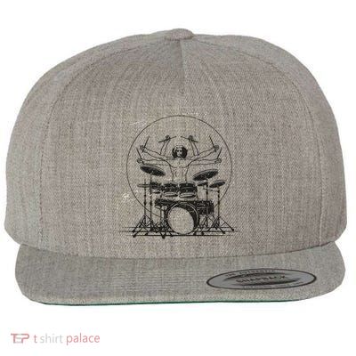 Drummer Playing Rock Band Illustration Wool Snapback Cap