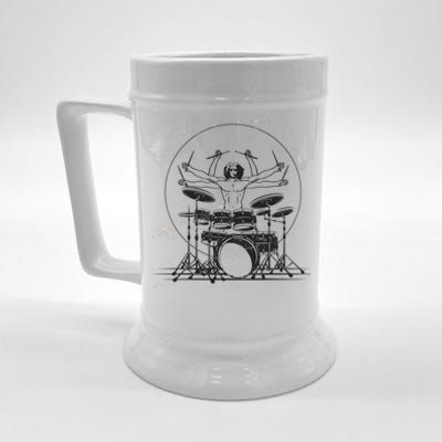 Drummer Playing Rock Band Illustration Beer Stein