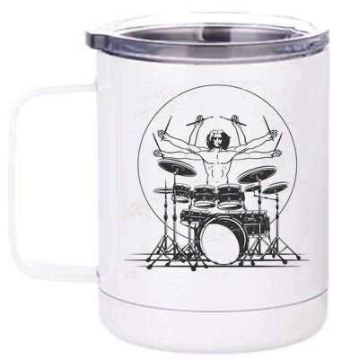 Drummer Playing Rock Band Illustration 12 oz Stainless Steel Tumbler Cup