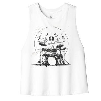 Drummer Playing Rock Band Illustration Women's Racerback Cropped Tank