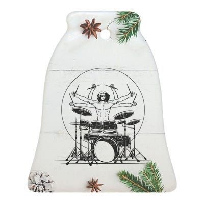 Drummer Playing Rock Band Illustration Ceramic Bell Ornament