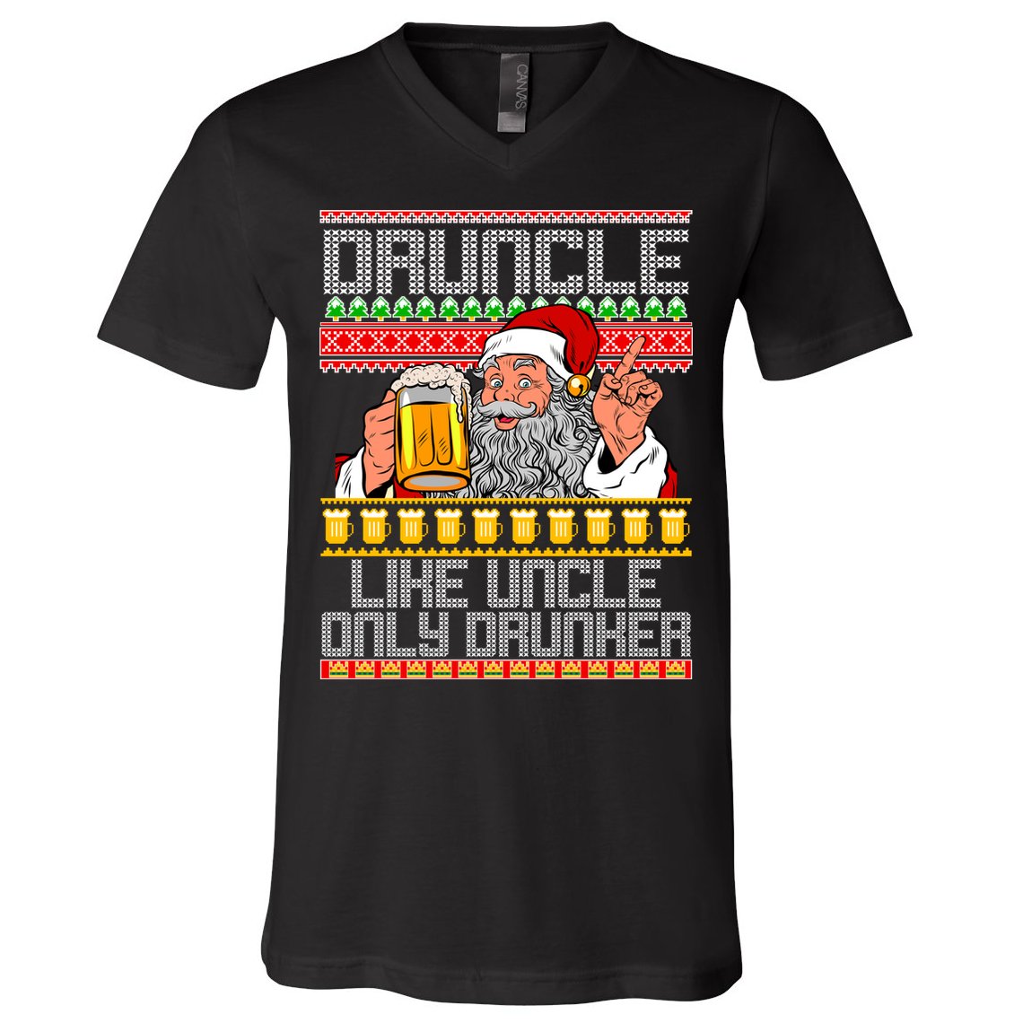 Druncle Like Uncle Only Drunker Ugly Christmas V-Neck T-Shirt