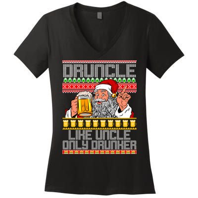 Druncle Like Uncle Only Drunker Ugly Christmas Women's V-Neck T-Shirt