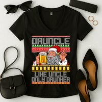 Druncle Like Uncle Only Drunker Ugly Christmas Women's V-Neck T-Shirt