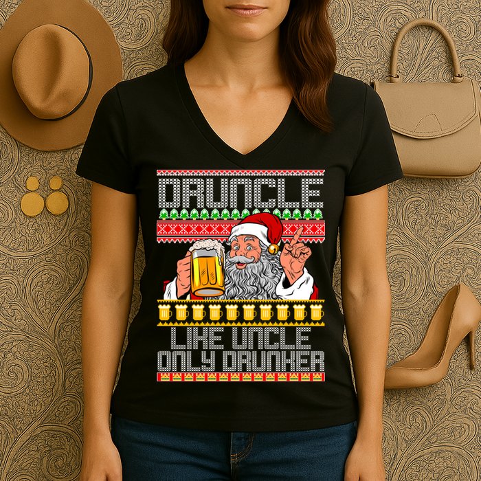 Druncle Like Uncle Only Drunker Ugly Christmas Women's V-Neck T-Shirt