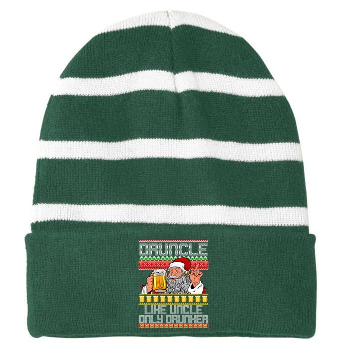 Druncle Like Uncle Only Drunker Ugly Christmas Striped Beanie with Solid Band