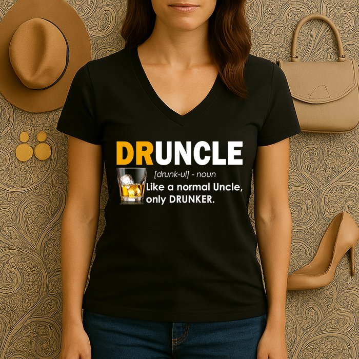 Druncle Normal Uncle Only Drunker Whiskey Women's V-Neck T-Shirt