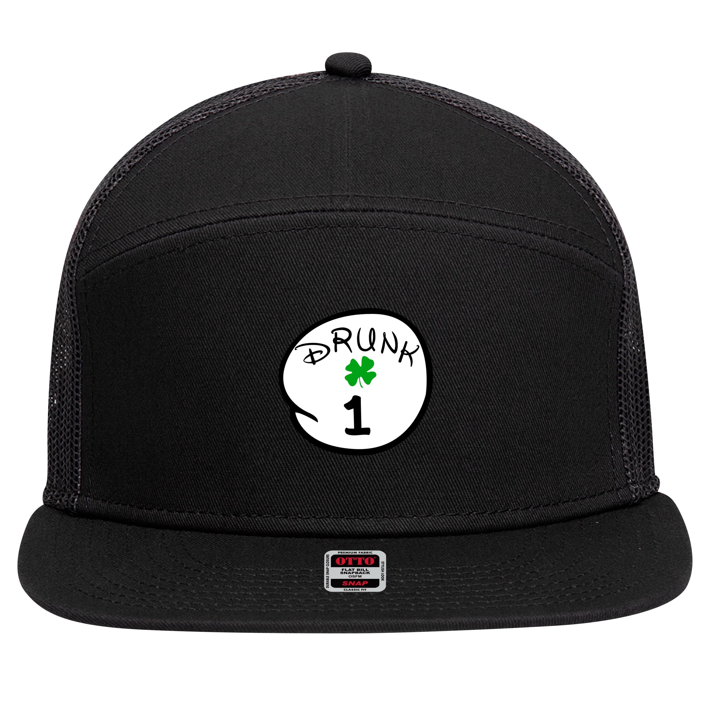 Drunk 1 2 3 4 5 Clover Personalized St Patrick's Day 7 Panel Mesh Trucker Snapback Hat