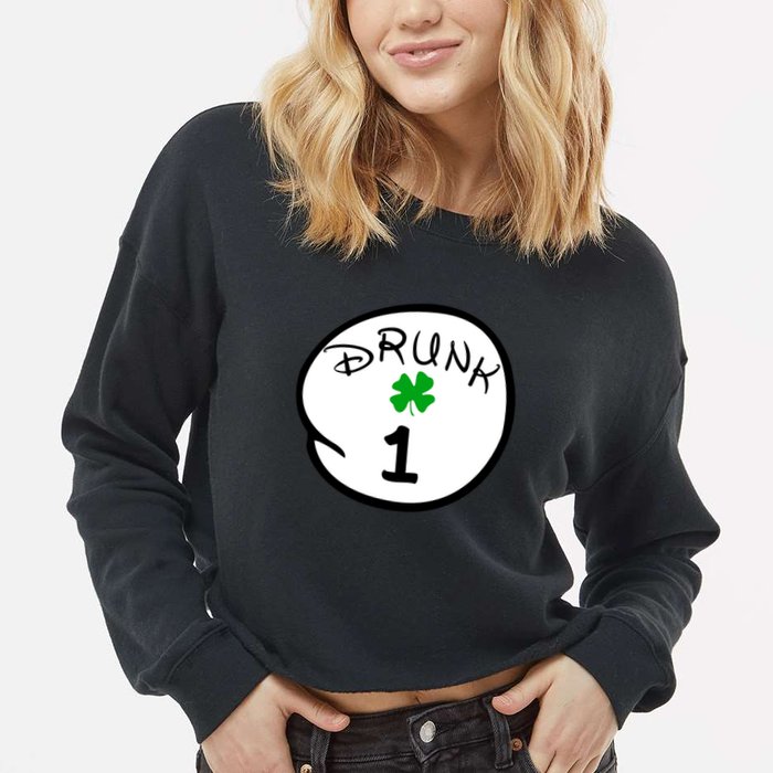 Drunk 1 2 3 4 5 Clover Personalized St Patrick's Day Cropped Pullover Crew